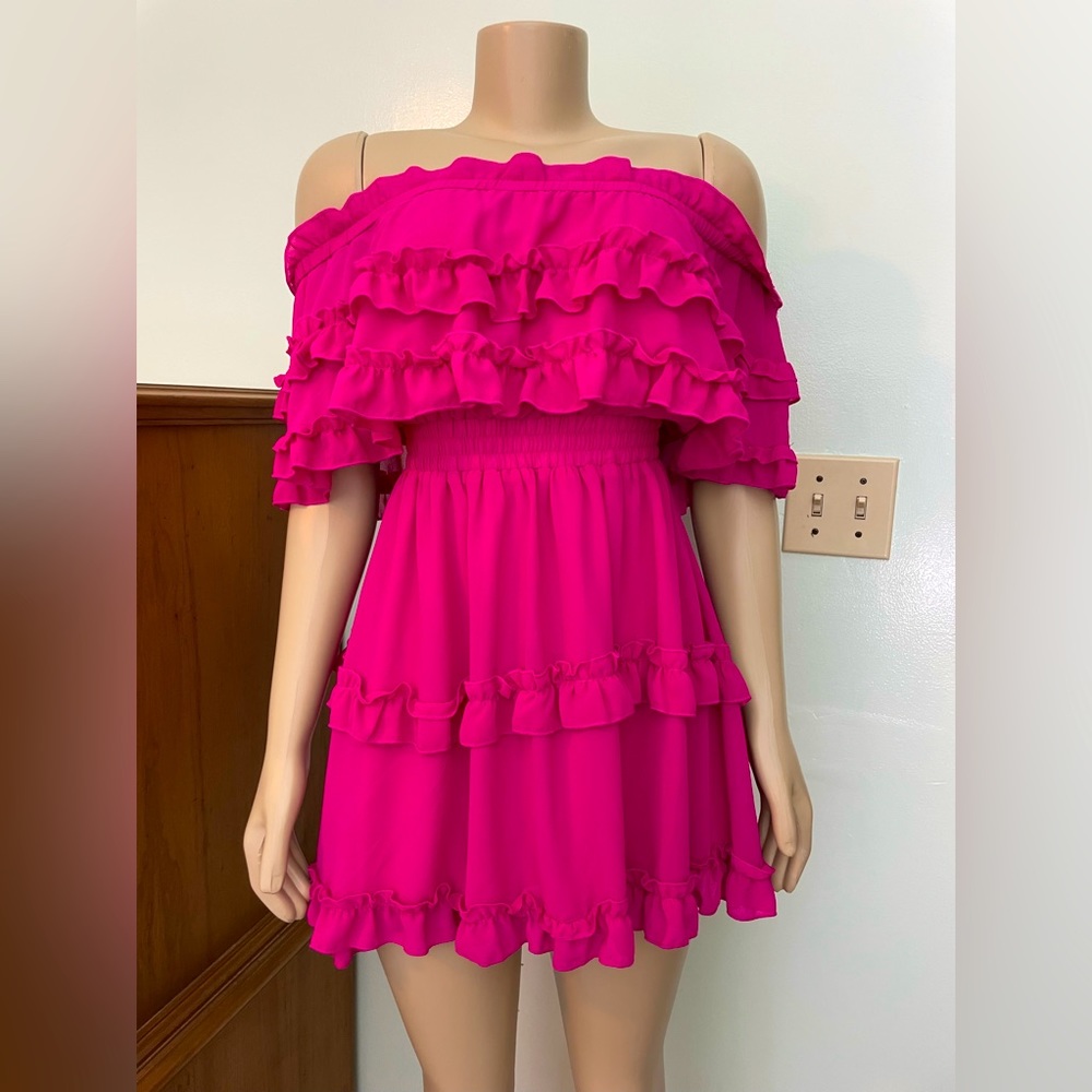 Pink Lily Off The Shoulder Ruffle Mini Dress